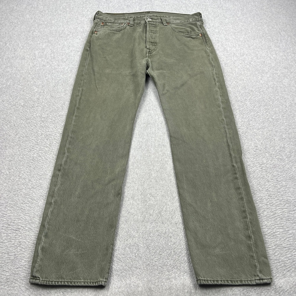 Levis 501 Jeans Mens 32x30 Olive Green Straight Leg Button Fly Original Fit Pant